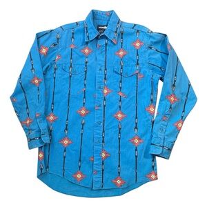 Wrangler VTG Western Aztec Blue  Men's Botton Up Shirt